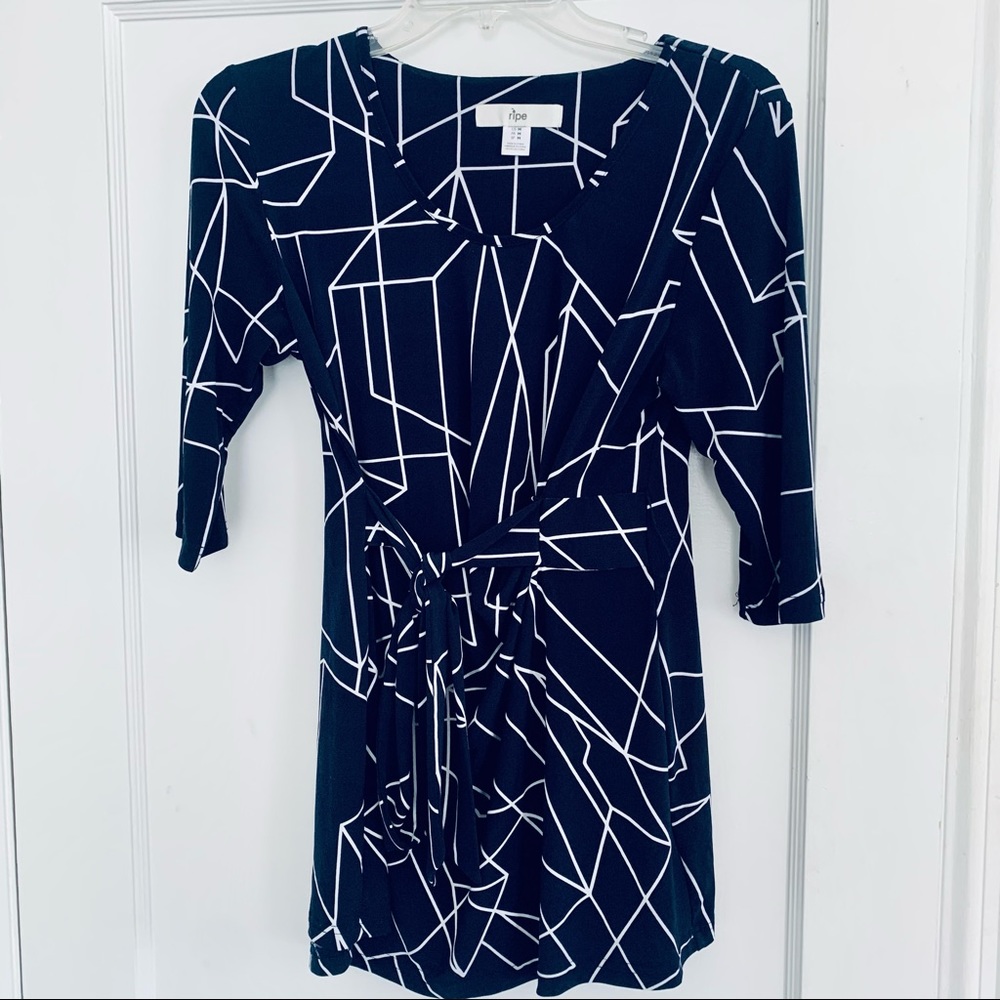 Maternity Top Navy Geometric Tie Waist